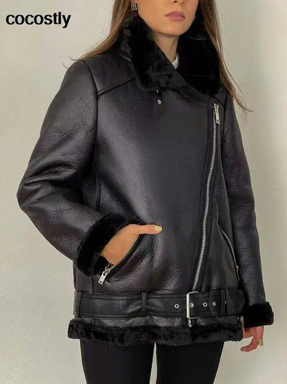 Woman's Leather Fur Coat