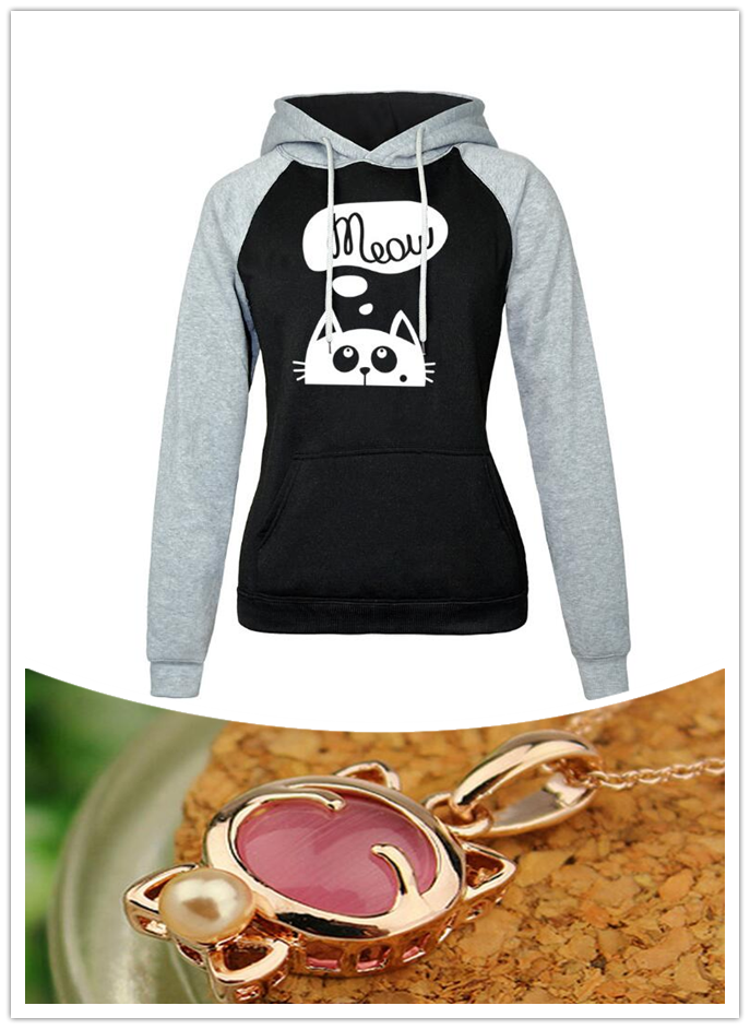 Cat Meow Hoodie with a Collar For Women