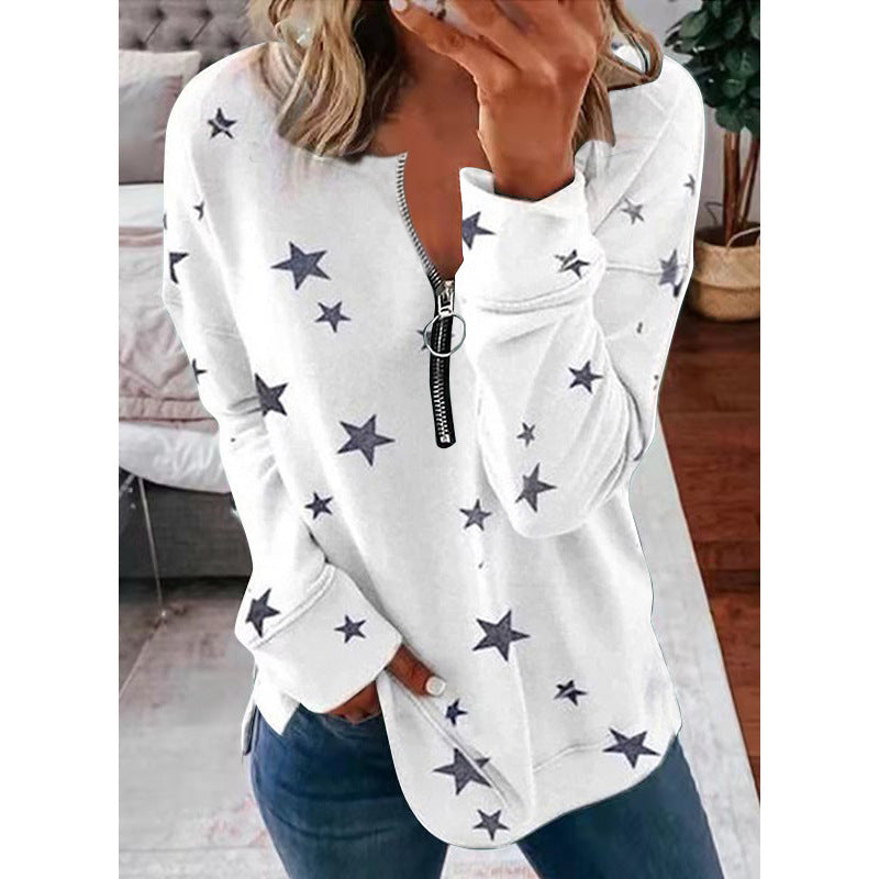 Star Print Long Sleeve Pullover Women's Sweatshirt