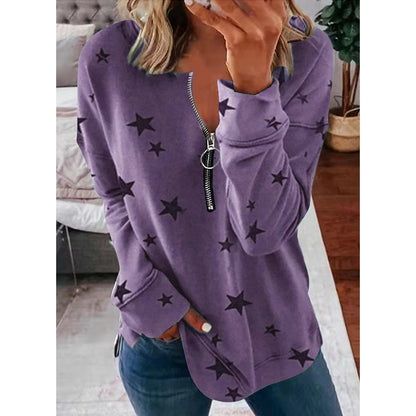 Star Print Long Sleeve Pullover Women's Sweatshirt